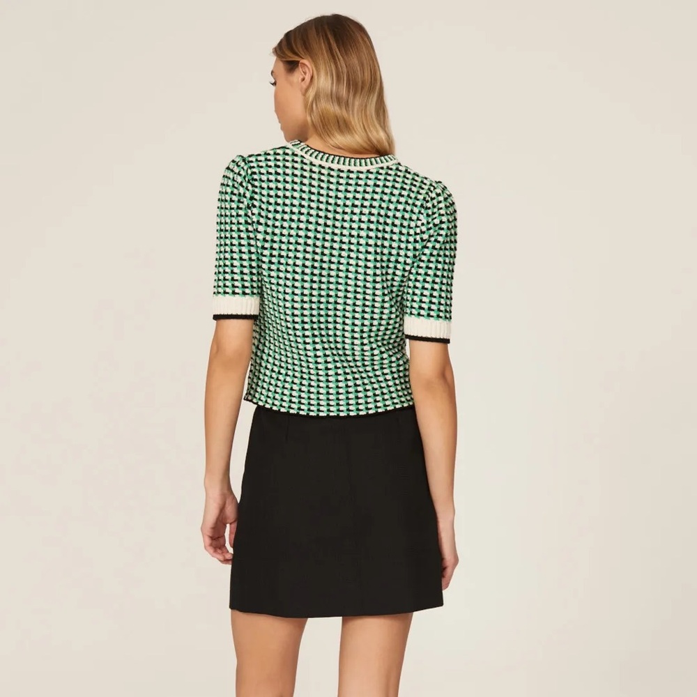 Maje Black and Green Checkered Short Sleeve Top - Picture 12 of 12